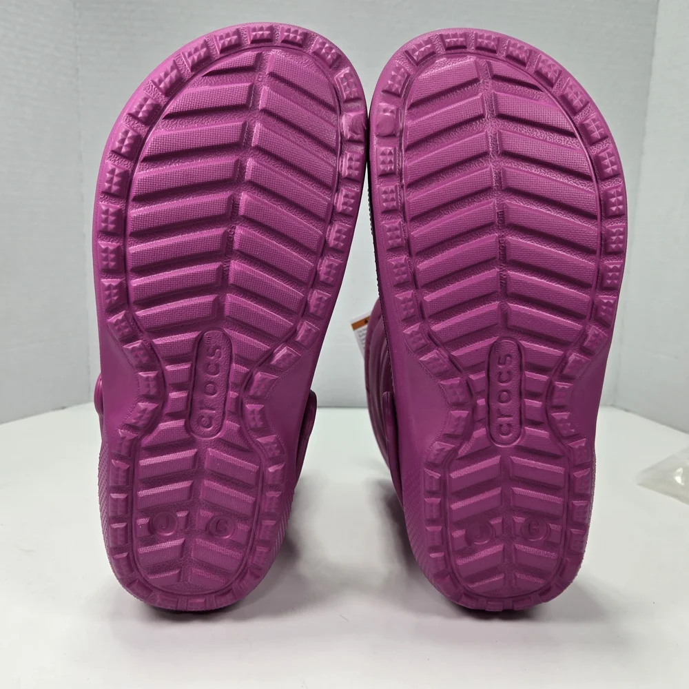 Crocs Classic Lined Neo Puff Fuschia Pink Fun Kids Snow Boots Size J6 (Big Girl)